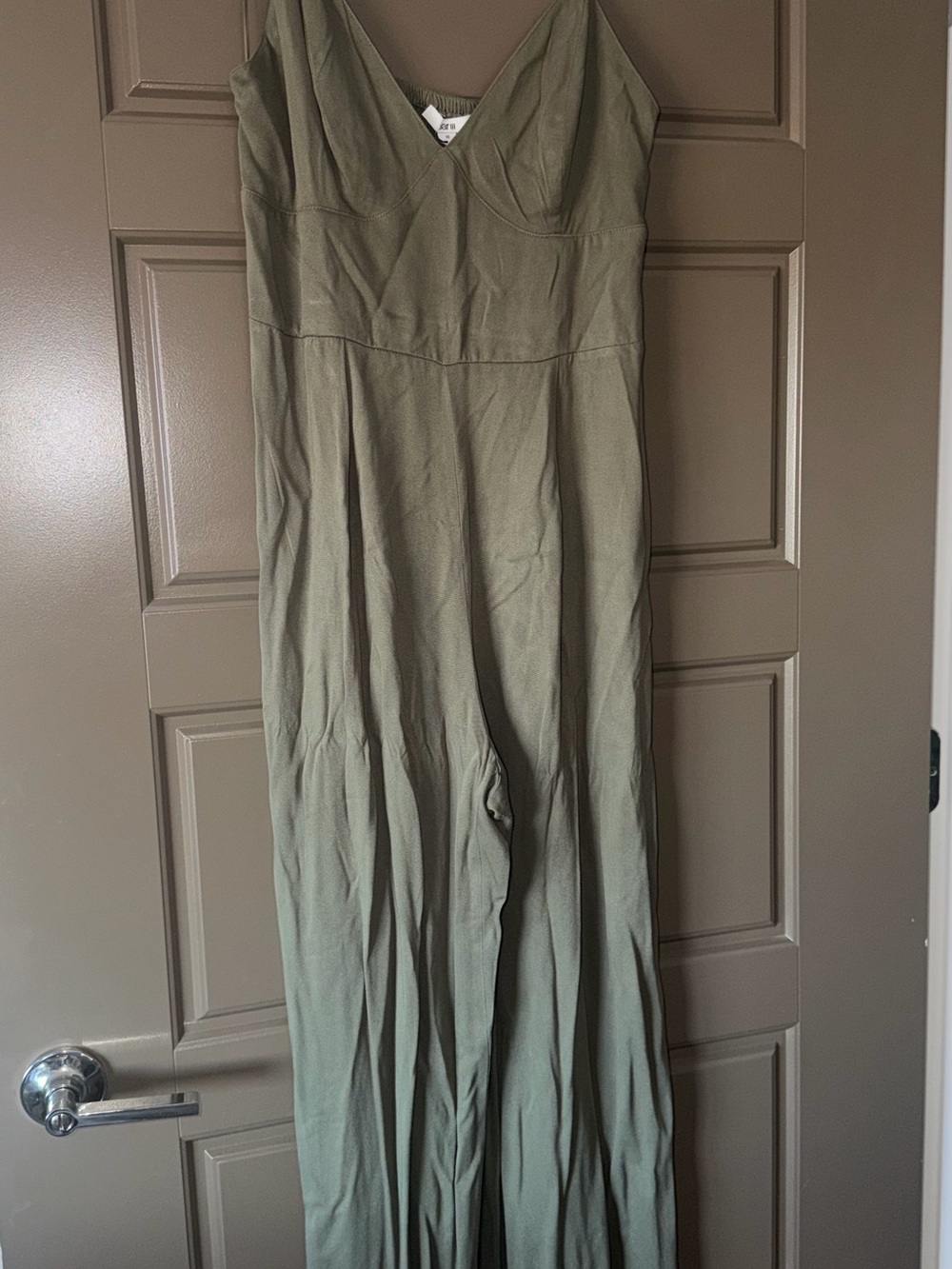 Bar III Olive V-Neck Wide Leg Jumpsuit